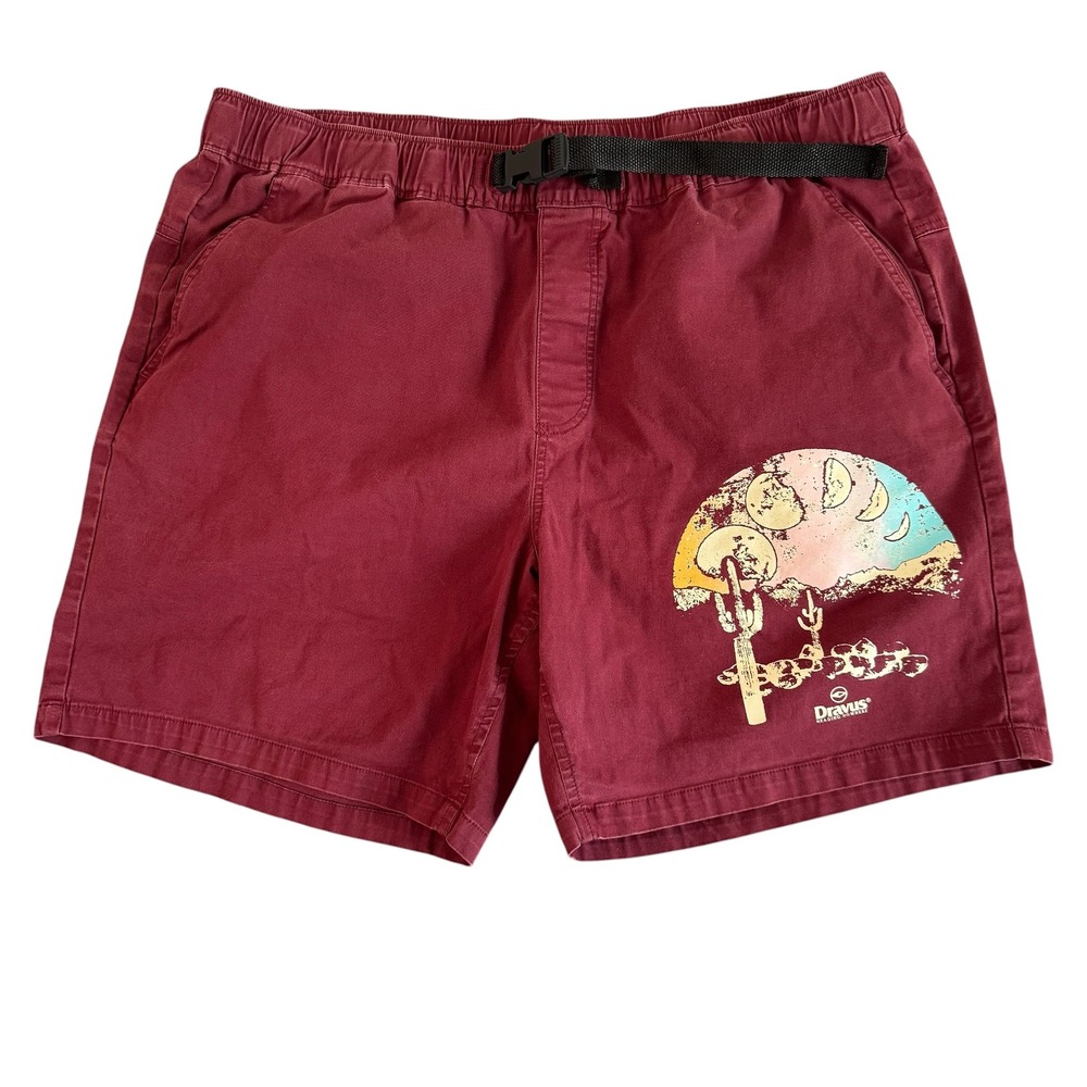 Dravus Large 6in Burgundy Desert Moon Graphic Integrated Belt Hiking Mens Shorts